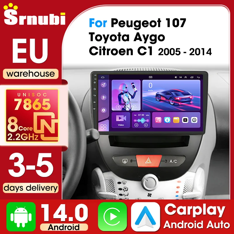 Systèmes intelligents pour voitures Peugeot 107, Toyota Aygo, Citroën C1 2005-2014, autoradio, Carplay, Android Auto, écran QLED