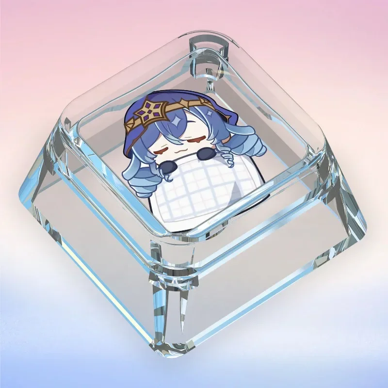 Genshin Impact Cartoon Anime Peripheral Cross Axis Single Personalized Transparent PC Keycap Cute Goodnight Raiden Shogun Keqing