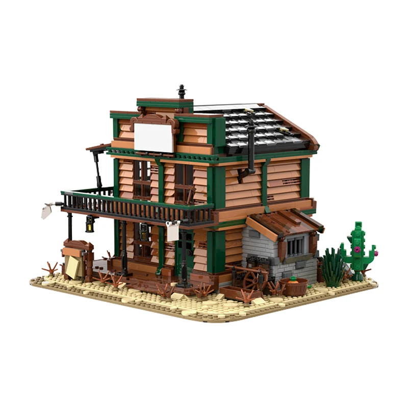 MOC Haus Gebäude Sheriff's Office Wild West Modell Baustein Set Anime Serie Wohnung Stich Ziegel Spielzeug DIY Kinder Geschenk