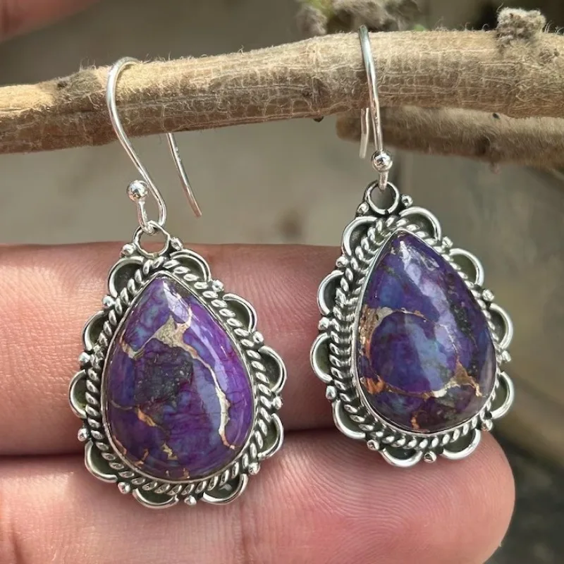 Vintage Bohemian Style Waterdrop Purple Synthetic Turquoise Drop Earrings Women's Elegant Charm Banquet Celebration Jewelry Gift
