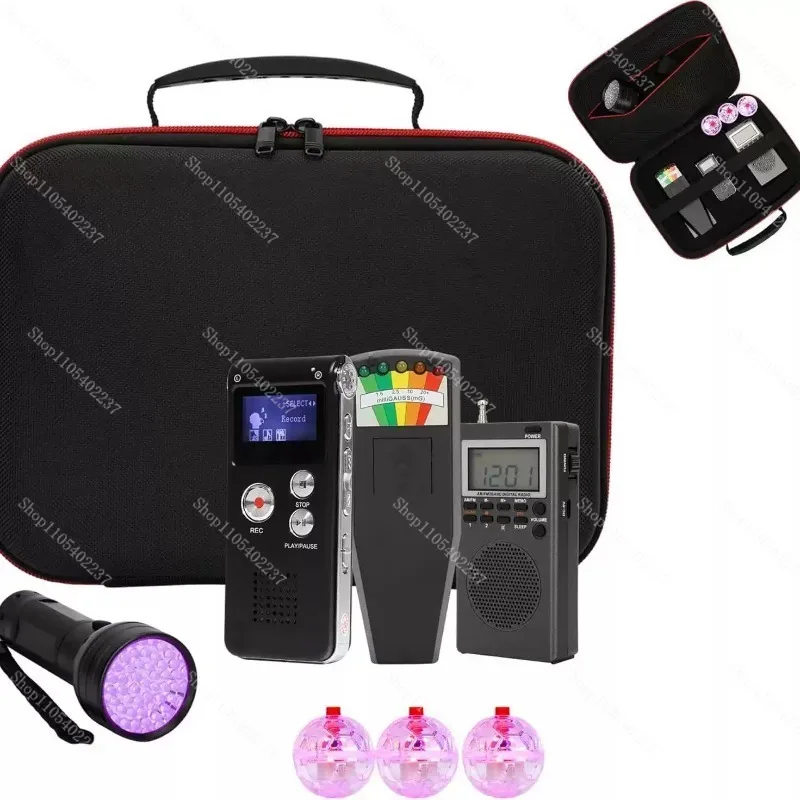 8Pcs Ghost Hunting Equipment Kit, EMF Meter, EVP Recorder, Spirit Box, UV Light & Cat Ball with Carrying Storage Case