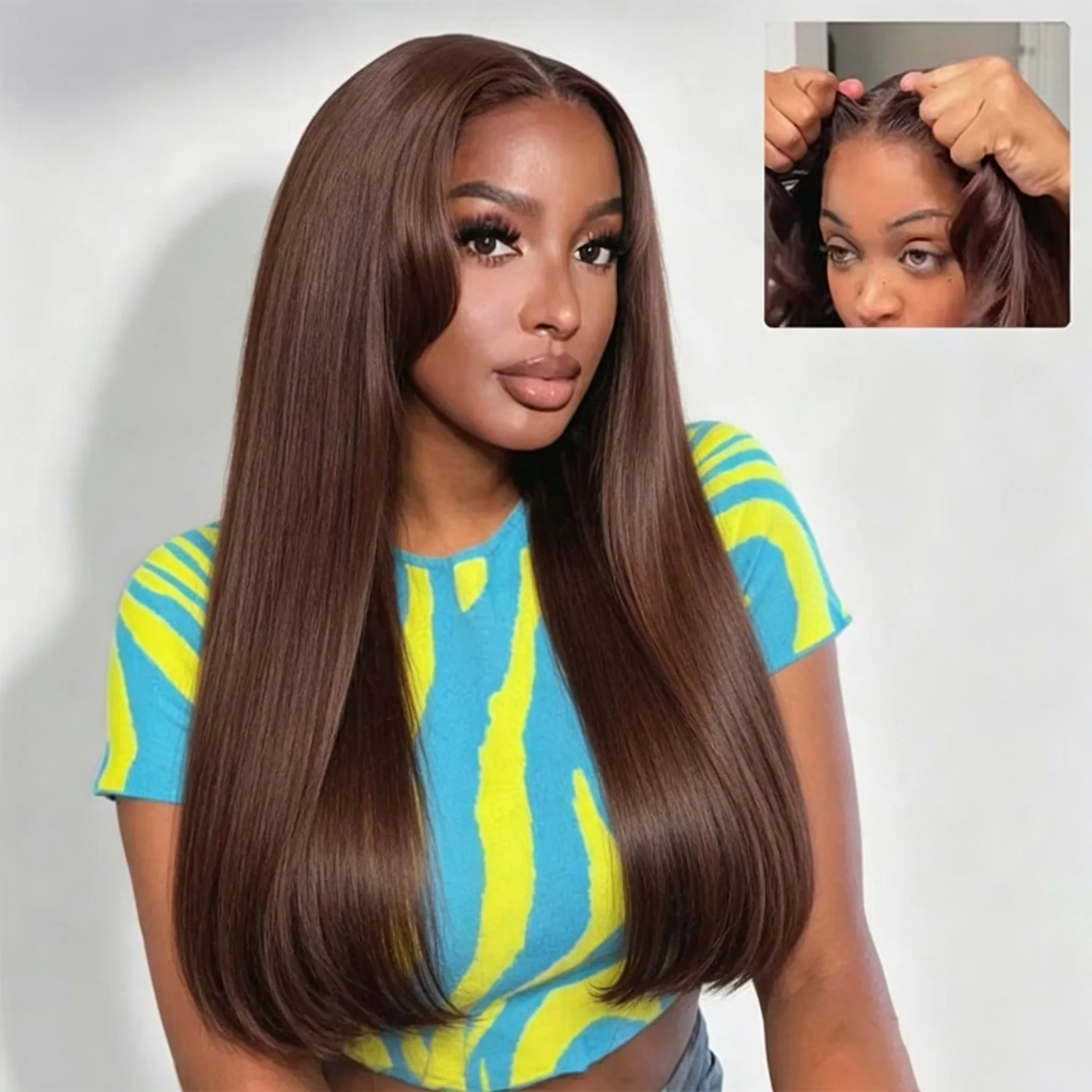 230% Chocolate Brown Straight Lace Front Wig 13x6 Transparent Lace Frontal Wig 2# Colored 13x4 Brazilian Human Hair Wigs 36 Inch
