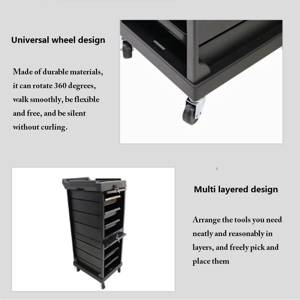 Carrello per salone Cncest con ruote, carrello con ruote con chiusura premium a 7 livelli con inserti tascabili, rotolo per carrello per capelli a 6 cassetti