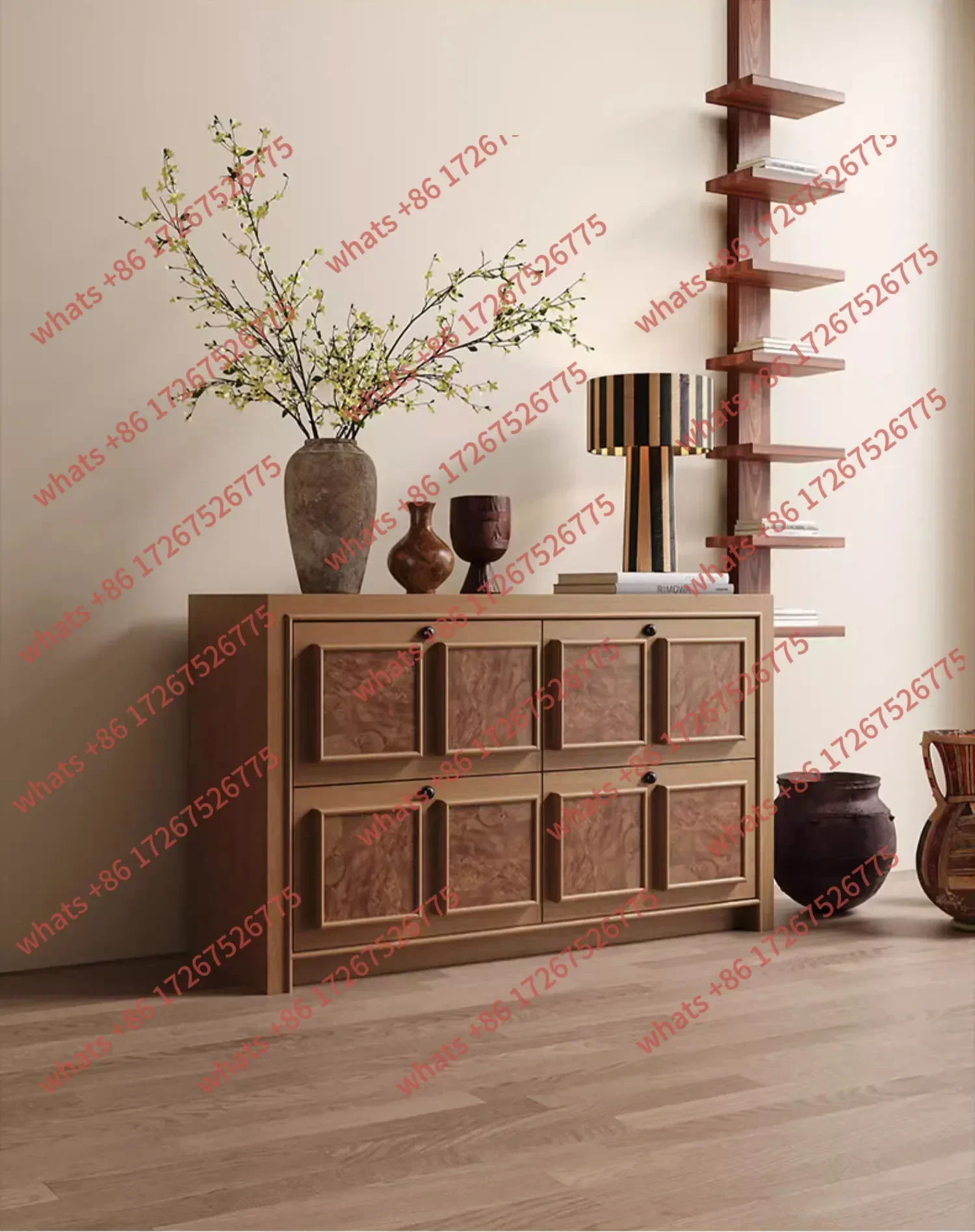 JJMedieval Solid Wood Four-chest Cabinet American Retro Locker Living Room Wall Cabinet Drawer Cabinet