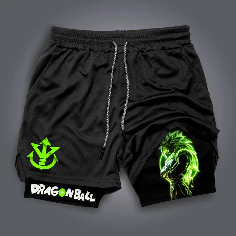Pantaloncini 2 in 1 da uomo della nuova estate Anime giapponesi Dragon Ball Goku Grafica Sport ad asciugatura rapida Pantaloncini maschili a doppio ponte Pantaloni da palestra