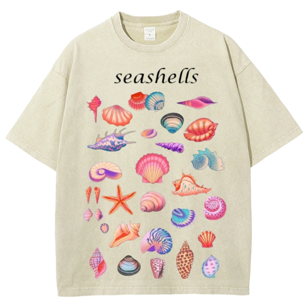 

Shelling Beach Shell Conch Sea Shell T-Shirt Vintage Unisex Washed T-Shirt Retro Women Clothing y2k Tee 90s Streetwear Shirt