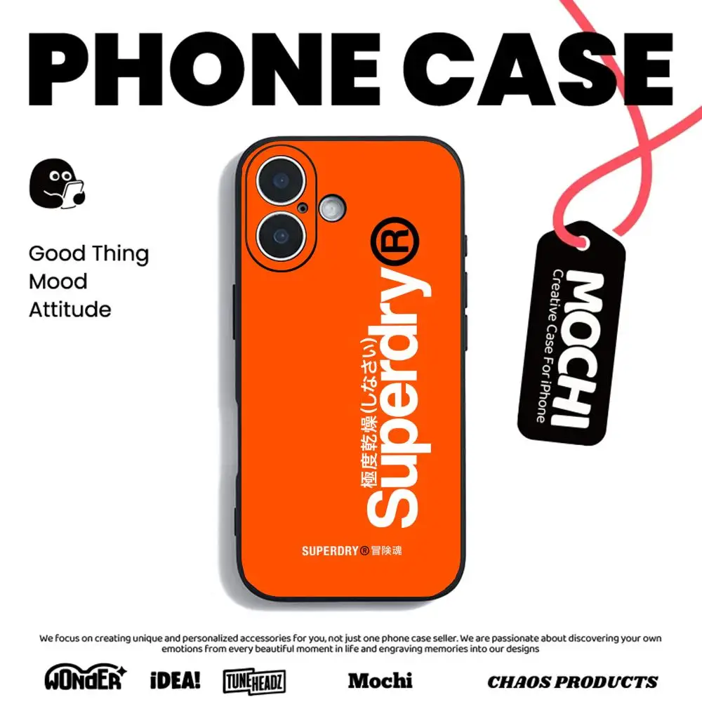 Capa de Telefone Brand Cool S-superdry, Preta Macia, Resistente a Impactos, Para iPhone 18 Air 17 e 16 15 14 13 Plus Mini Pro Max