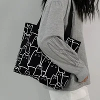 Bolso de mano con gráfico para niñas y mujeres, bolso de hombro pequeño con dibujos animados, bolso de compras con bonito gato, bolso de hombro a la moda, compras informales de lona