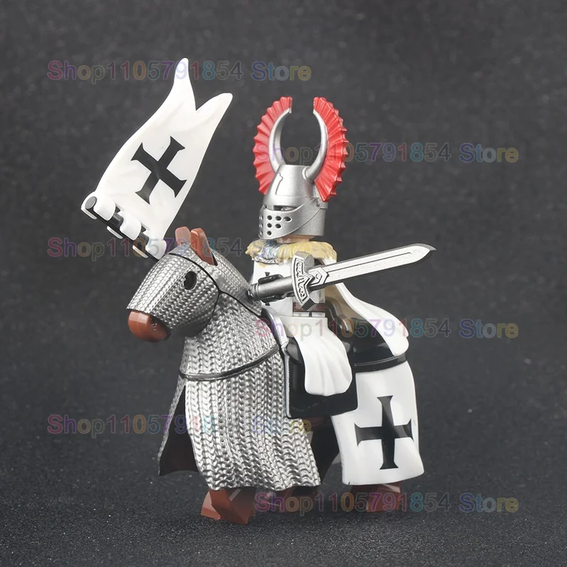 Medieval Knight Armored Warrior Action Figures War Horse Assembly Building Blocks Set Shield Accessories Toy Gift GH0215+GH0219