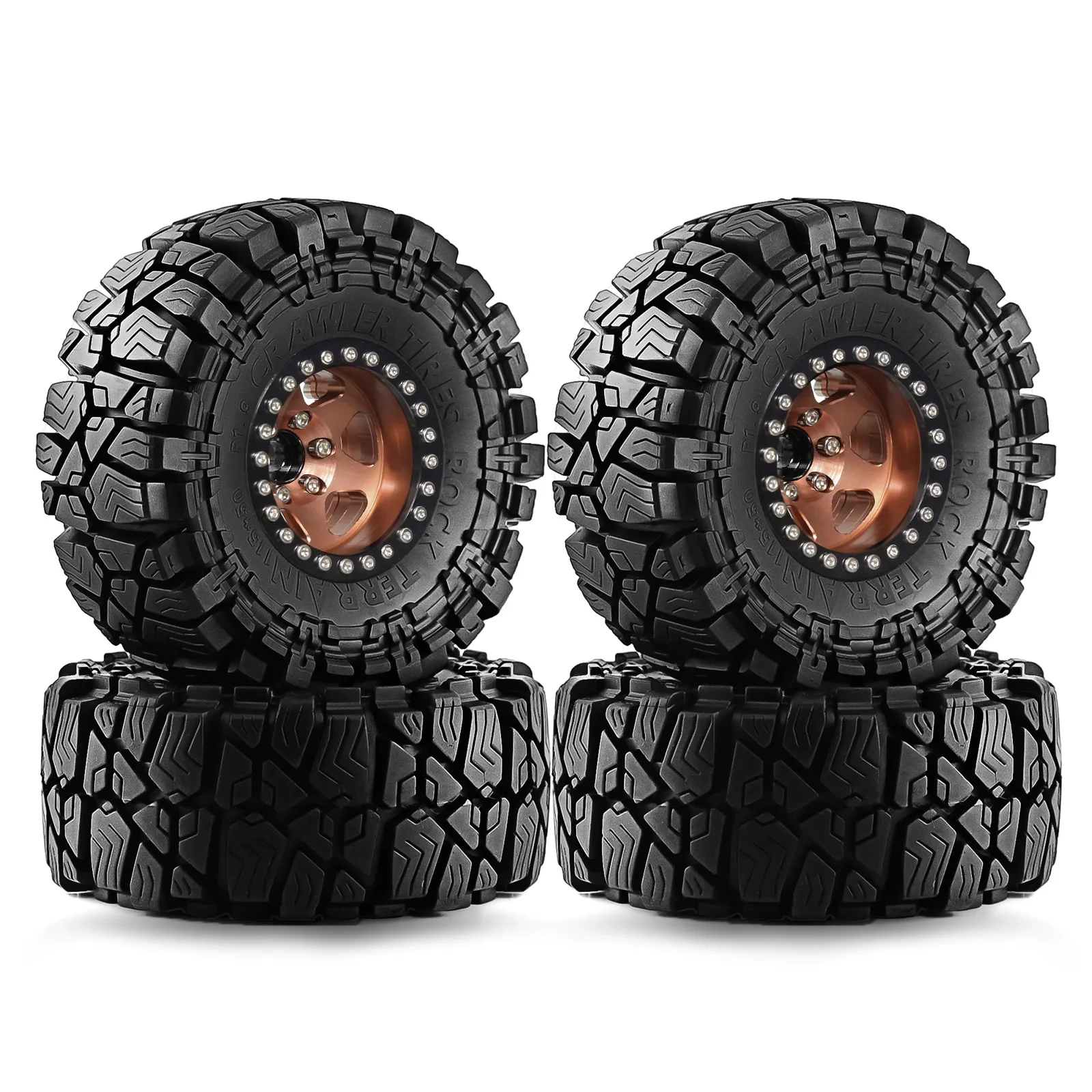 RED SPIDER 4Pcs 115mm 1.9 Inch Rock Terrain RC Rubber Tires Metal Beadlock Wheel Set For 1/10 RC Crawler TRX4 SCX10 Capra Wraith