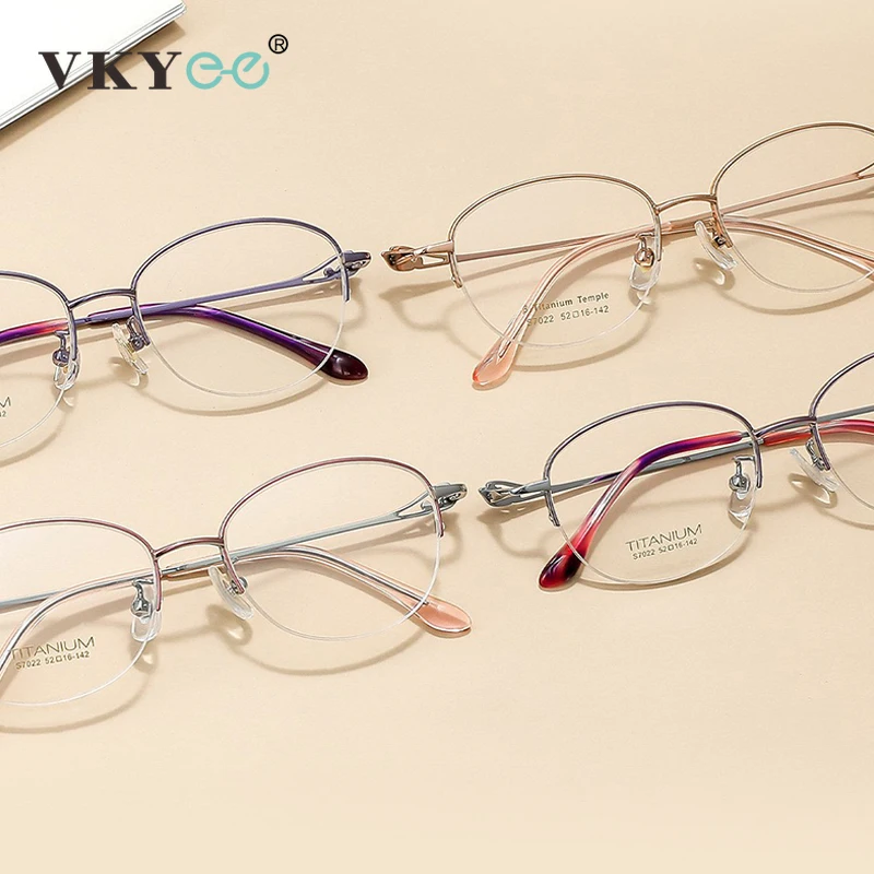 VICKY Simple Fashion Geometric Oval Design Women Titanium Anti-blue Light Reading Glasses Myopia Customized Prescription 7022