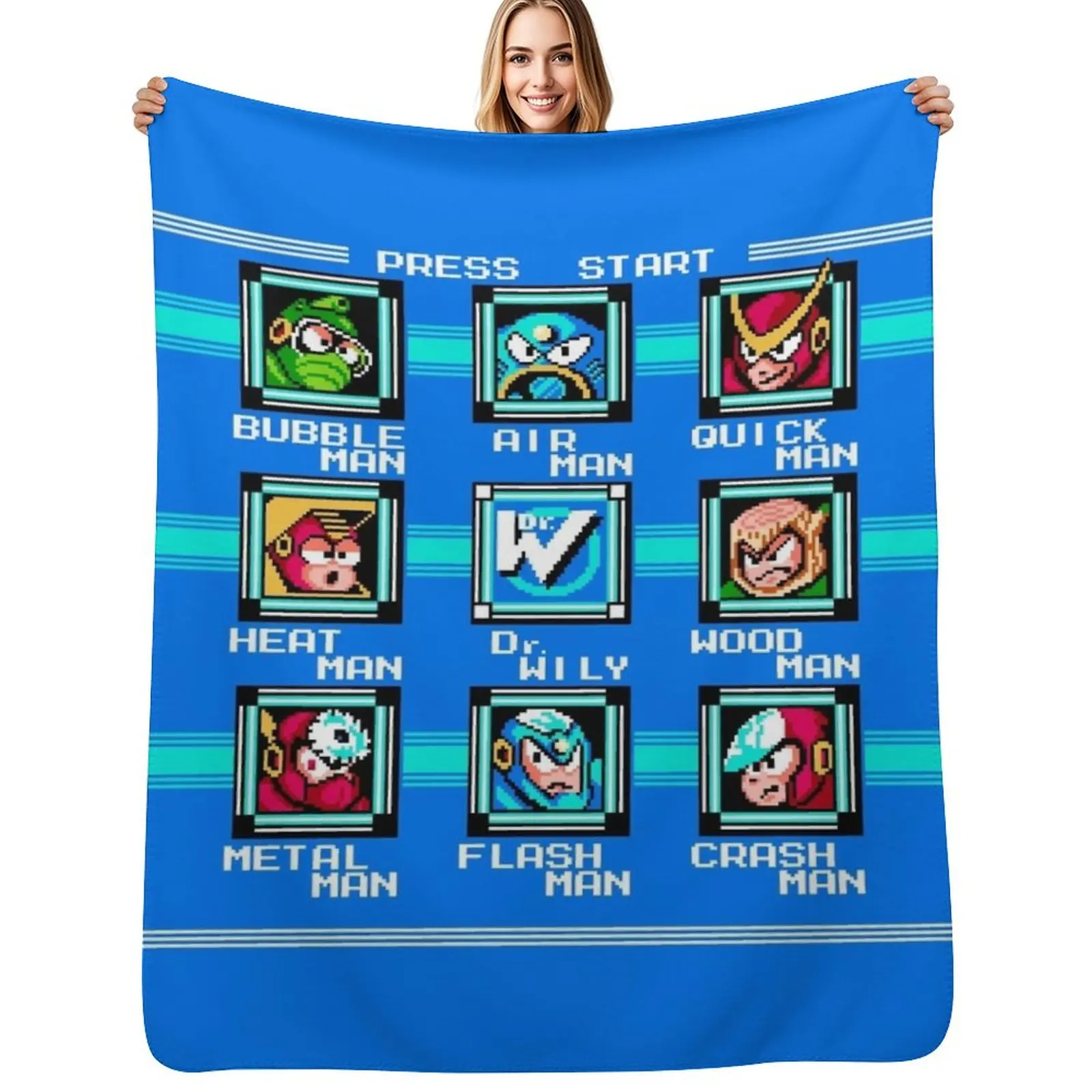 

Megaman 2 stage select Throw Blanket Hairy Luxury Plaid on the sofa Blankets