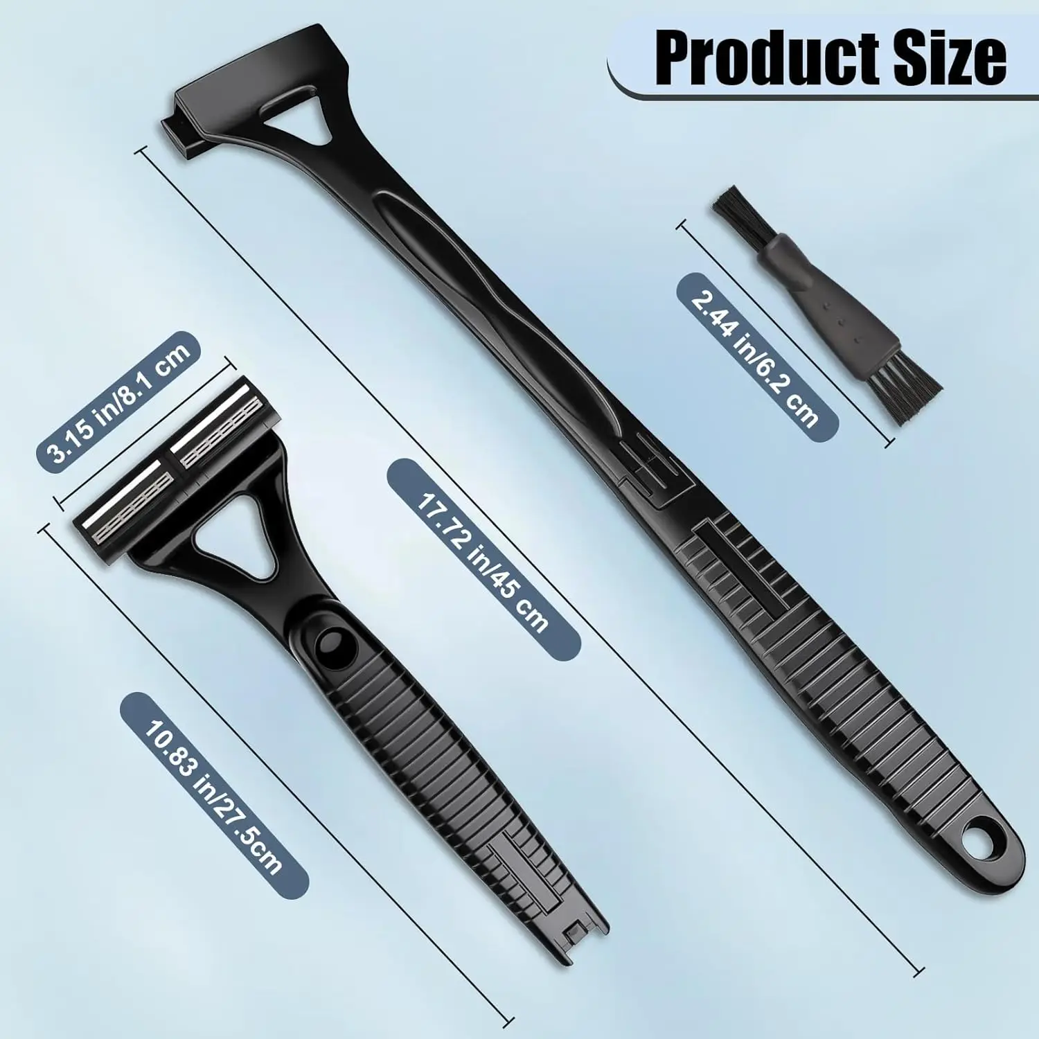 Back Shaver for Men & Women Foldable Long Handle Body Hair Trimmer Wet & Dry Shaving Razor with 8 Ultra Sharp Replaceable Blades