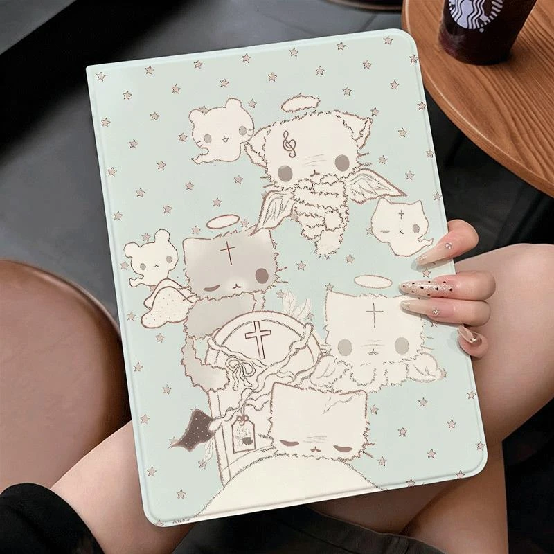 Cute Angel Cat Star Y2K Tablet Case For iPad Pro 11 12.9 13 A16 M2 M4 M3 M5 Shell 10.2 5/6/7/8/9/10/11th Mini Air 3 4 5 6 Cover