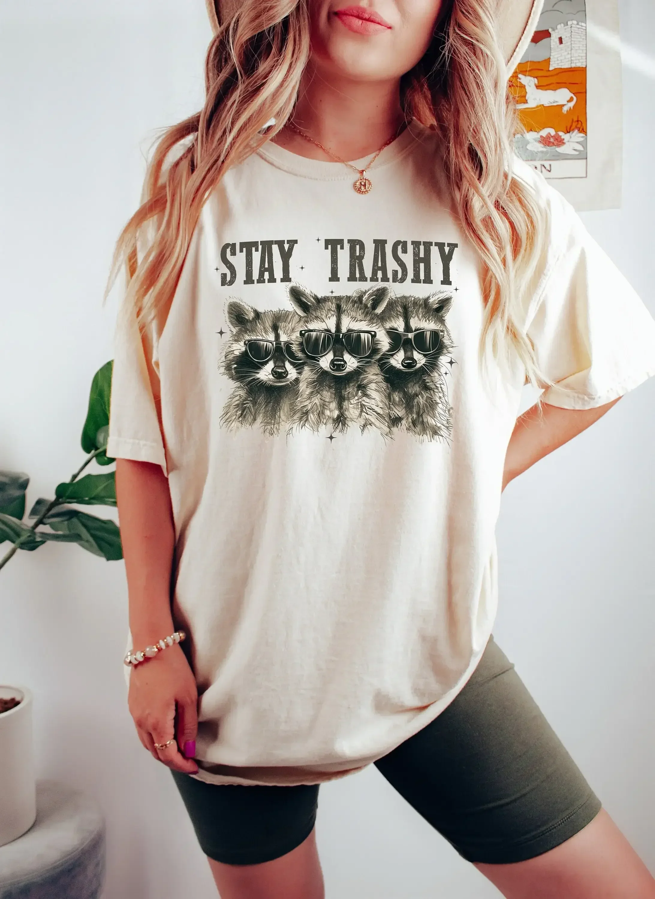 Stay Trashy T Shirt Retro Funny Racoon Meme Raccoon Lover