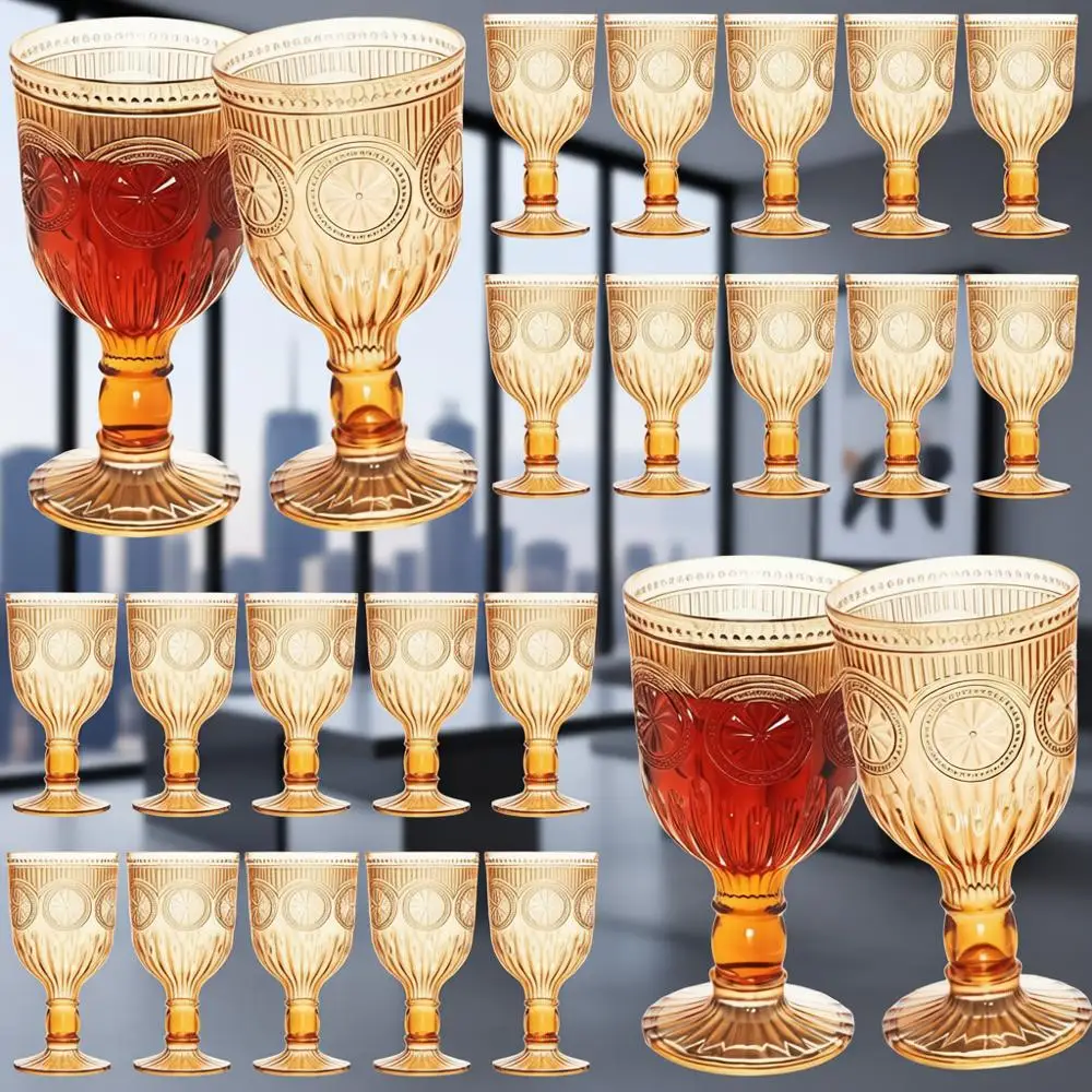 

12-Ounce Plastic Stemmed Wine Glasses, Reusable Vintage Design with Flower Pattern, Ideal for Weddings and Parties