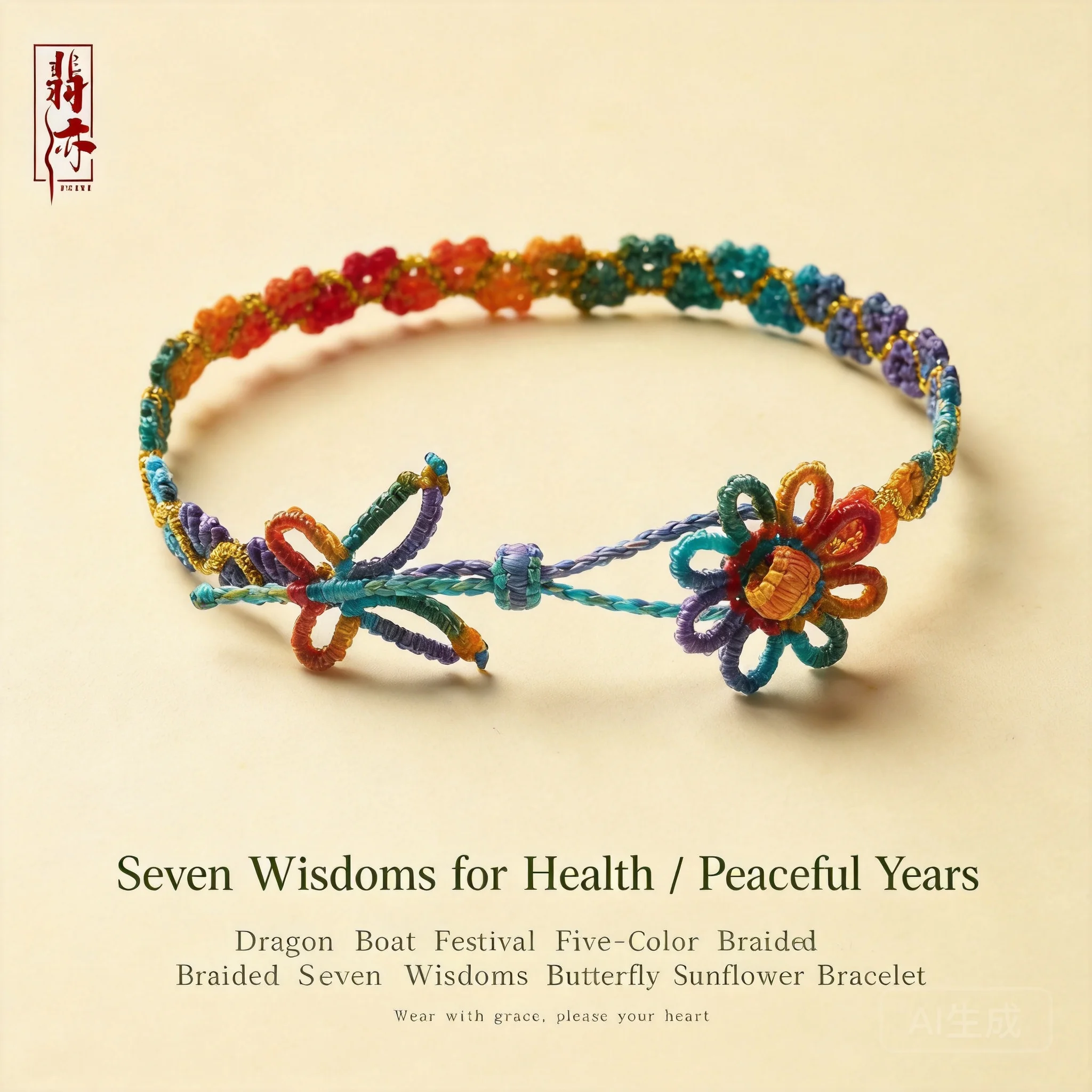 Chinese Style Lucky Colorful Handmade Braided Bracelet Dragon Boat Festival Butterfly Sun Flower Wrist Rope For Blessing Good