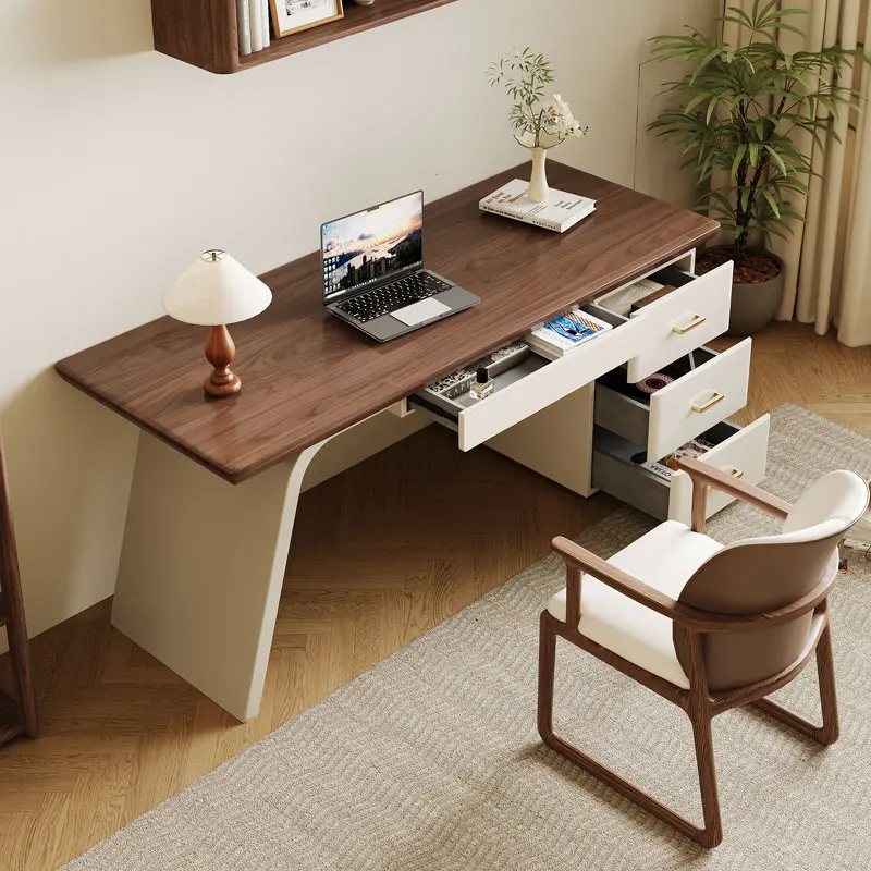 

Modern simple desk Solid wood table Cabinet integrated study desk Bedroom computer Small apartment household writing desk