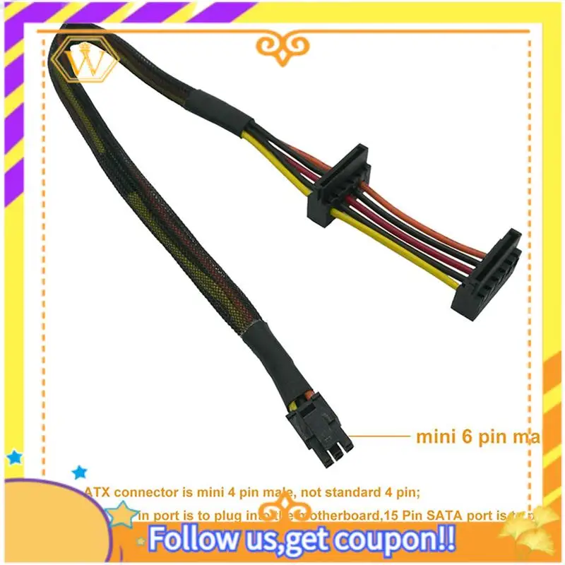 A01K-4X HDD SATA Voedingskabel Haakse SATA 15 Pin X2 Naar Mini 6 Pin ATX Adapter Voor Dell Inspiron 3653 3650 Serie
