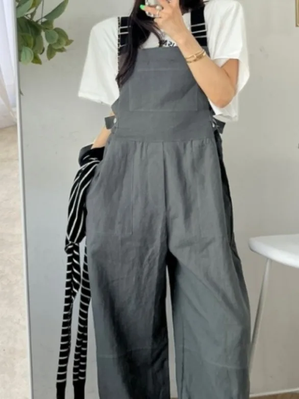 Summer 2026 Women's Wide Leg Overalls Casual High Waist Loose Fitting Slimming Workwear Long Pants Korean Style Straight Tube