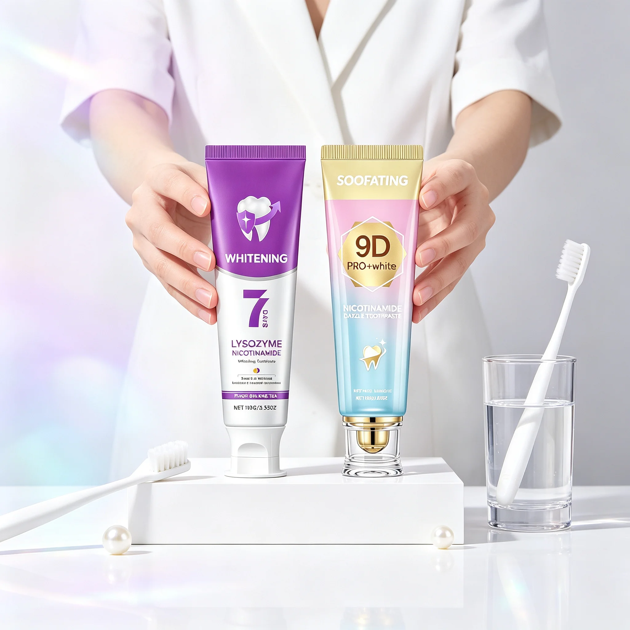 Lysozyme & Niacinamide Whitening Toothpaste, 7-Day Brighten, Peach Oolong Tea Flavor, 2x100g
