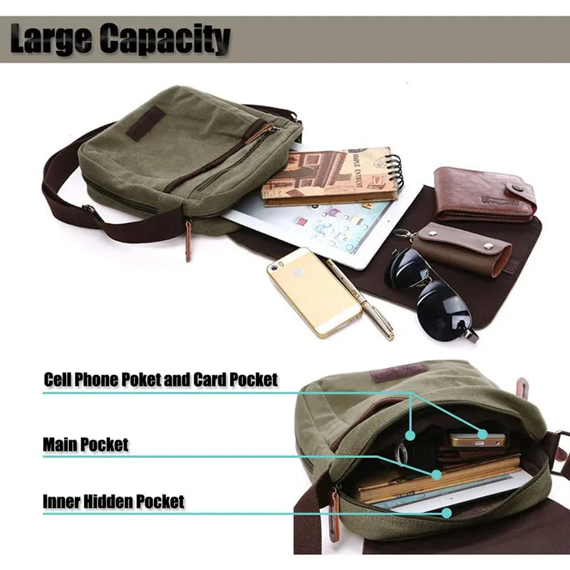 Casual Portable Men's Shoulder Bag Solid Vintage Canvas Messenger Bags Trend Cellphone Crossbody Satchel For Men Purse image 2