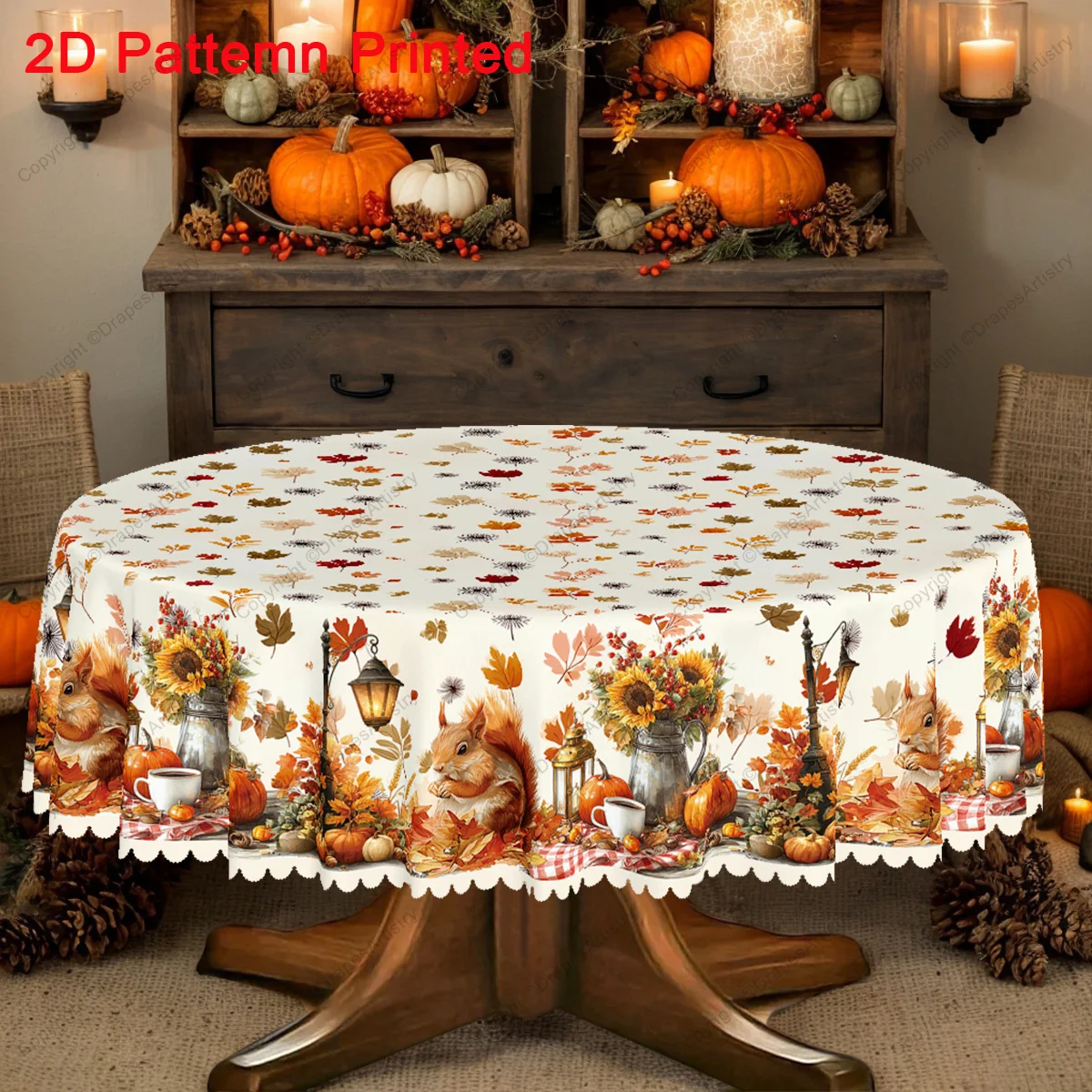 1 piece, autumn Thanksgiving-themed tablecloth, with maple leaves, squirrels, pumpkins and acorns pattern on itzyc
