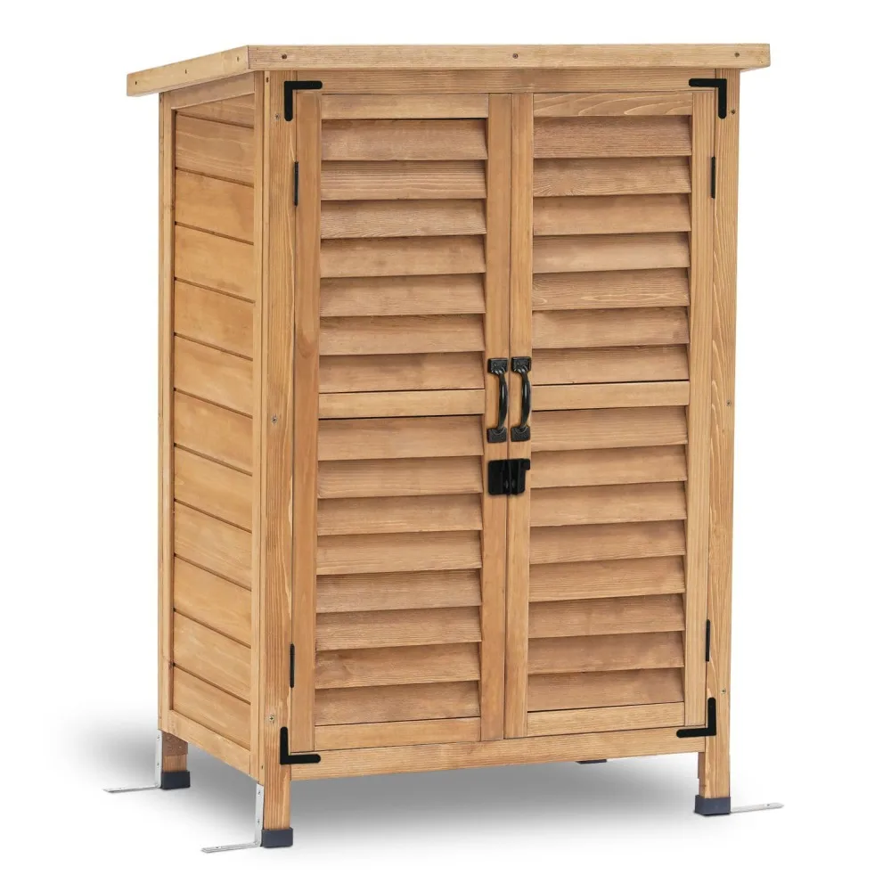 

Outdoor Storage Cabinet, Small Storage Shed with Removable Shelf, Wood Garden Shed with 2 Doors, Customized