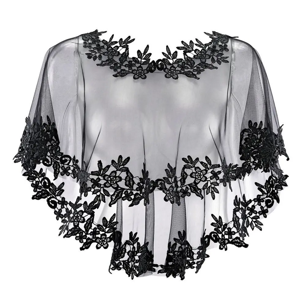 Fashion Elegant Lace Shawl Bridal Casual Wedding Cape Party Tulle Evening Dress Shawl Women