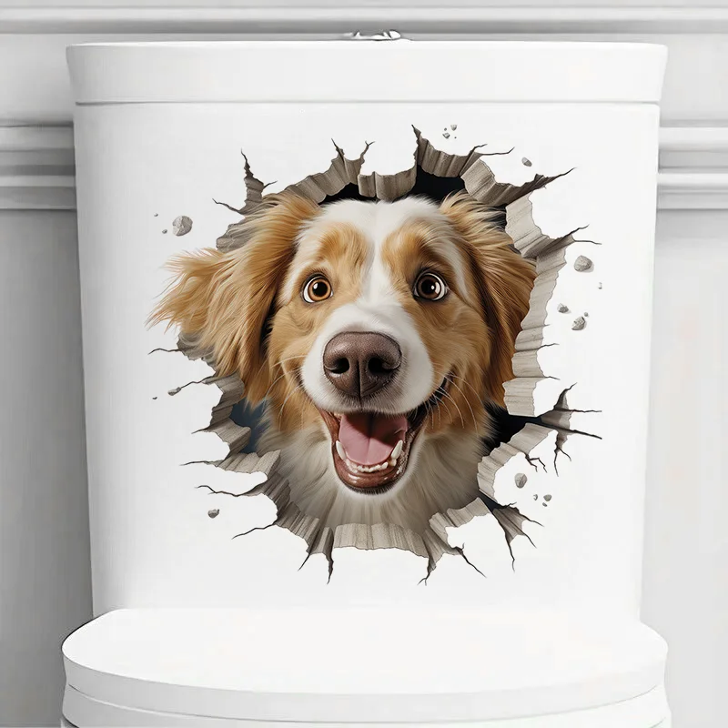 

90916# Lively Australian Shepherd Dog Toilet Sticker, Durable Material, Perfect for Home Wall Decor, Aesthetic Room Decoration