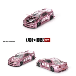 MINIGT KHMG128 W magazynie 1:64 Skyline GTR R34 Racing Factory V1 Różowy otwierany kaptur Diecast Diorama Model samochodu Kaido House