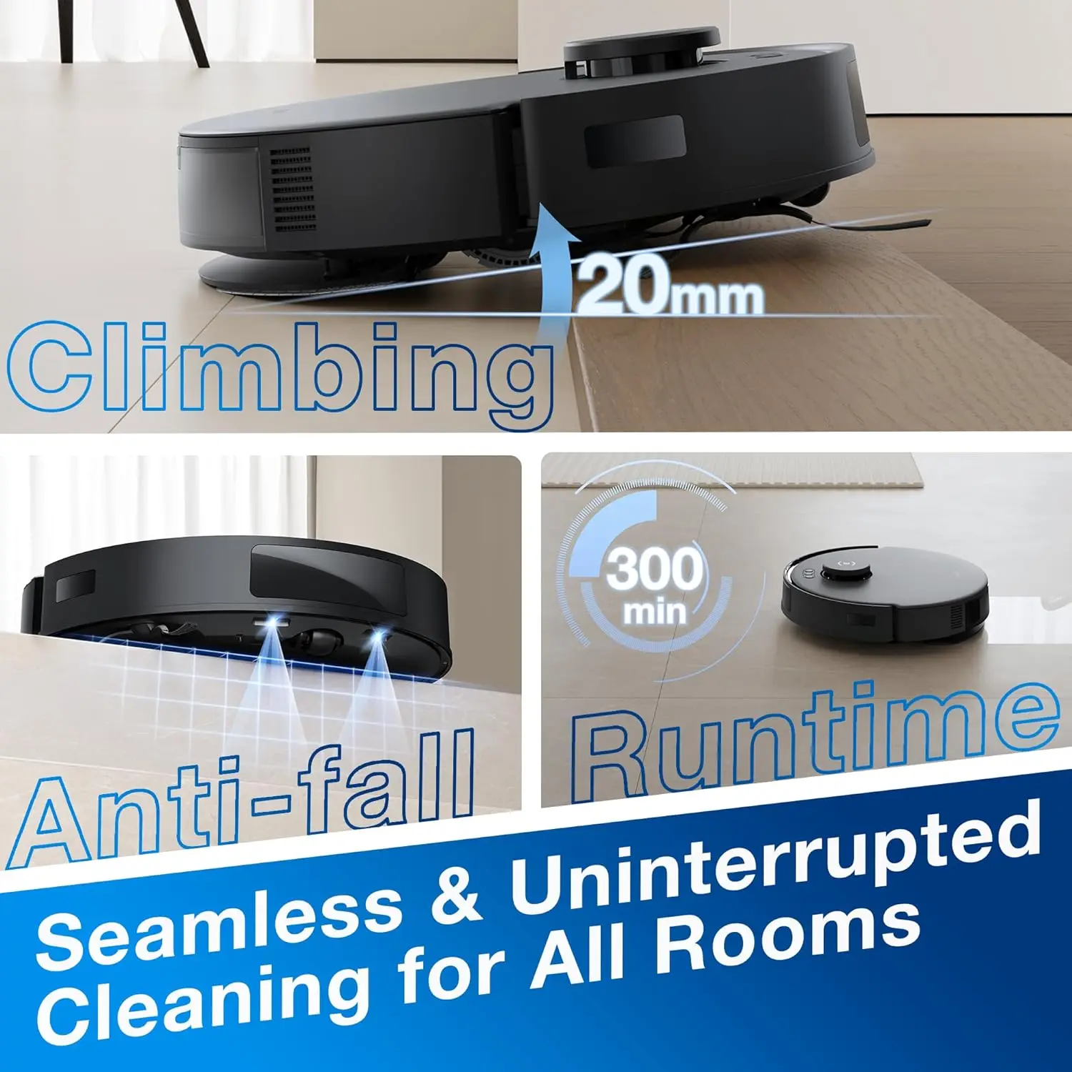 DEEBOT N20 Robot Vacuum Cleaner and Mop,8000Pa Strong Suction, ZeroTangle Brush, 300 Minutes Runtime,TrueMapping