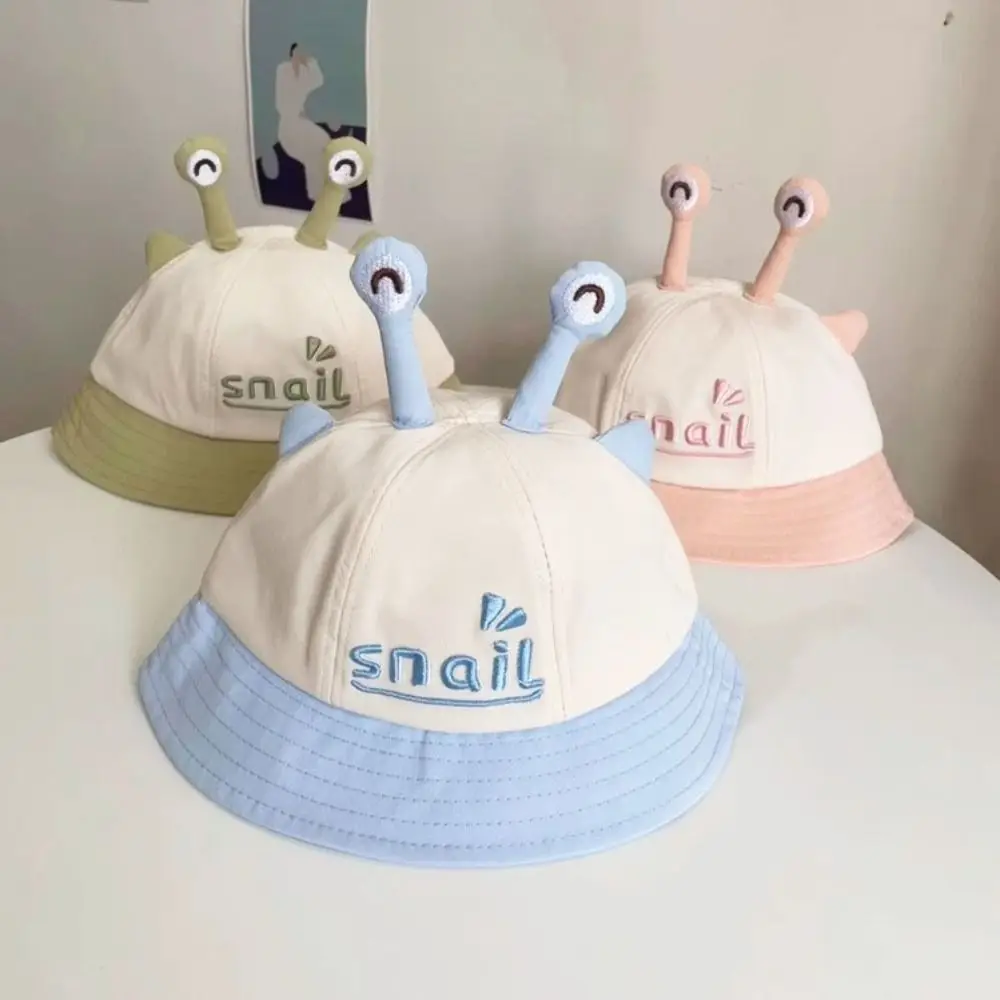 Lente cartoon slak baby emmer hoed embroiderey effen kleur baby visser hoed zonnebrandcrème ademend pasgeboren zonnehoed streetwear
