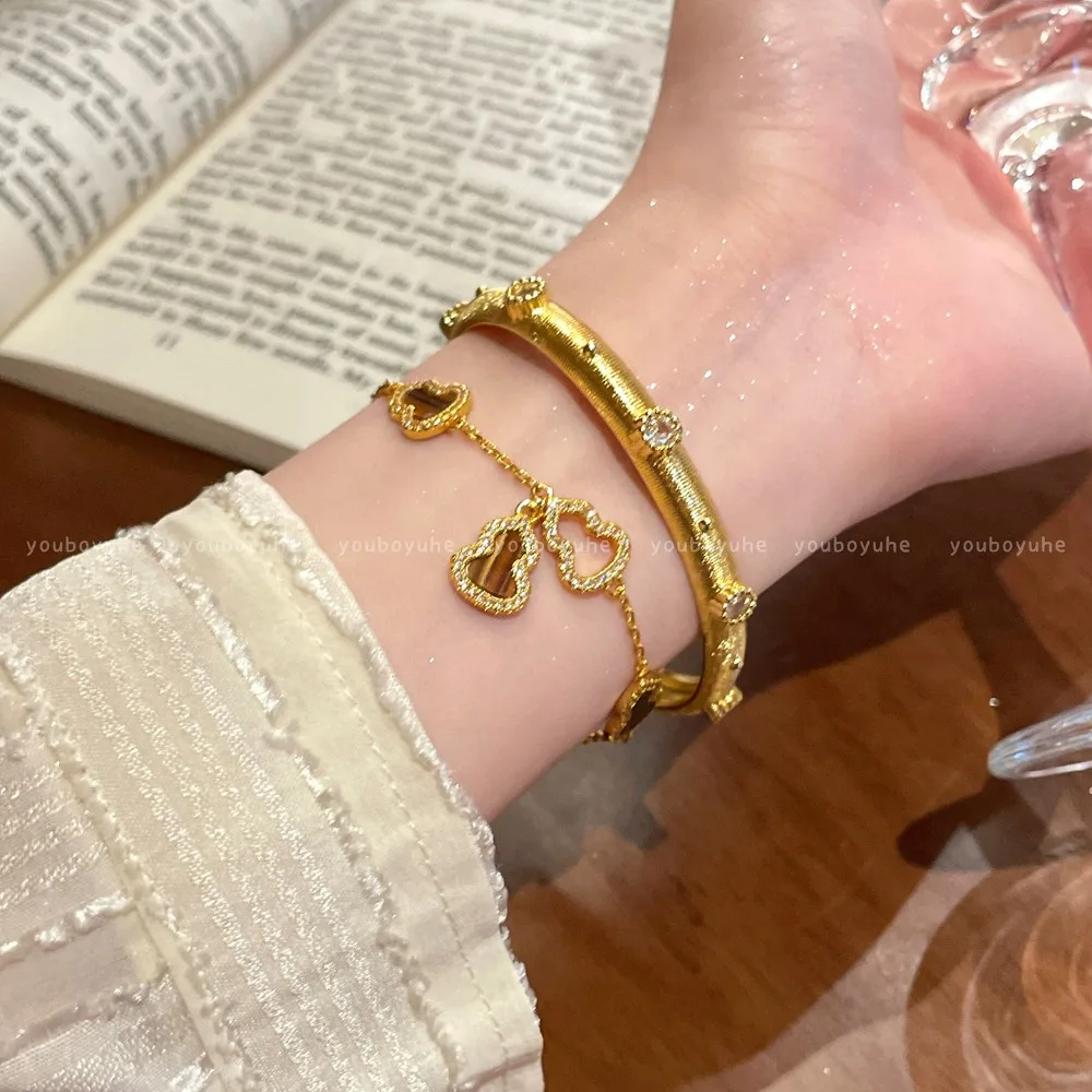 New Chinese Fashion Lucky Gourd Shaped Cuff Bracelets for Women Traditional Gold Plating Process Luxury Bangle Necklace Jewelry