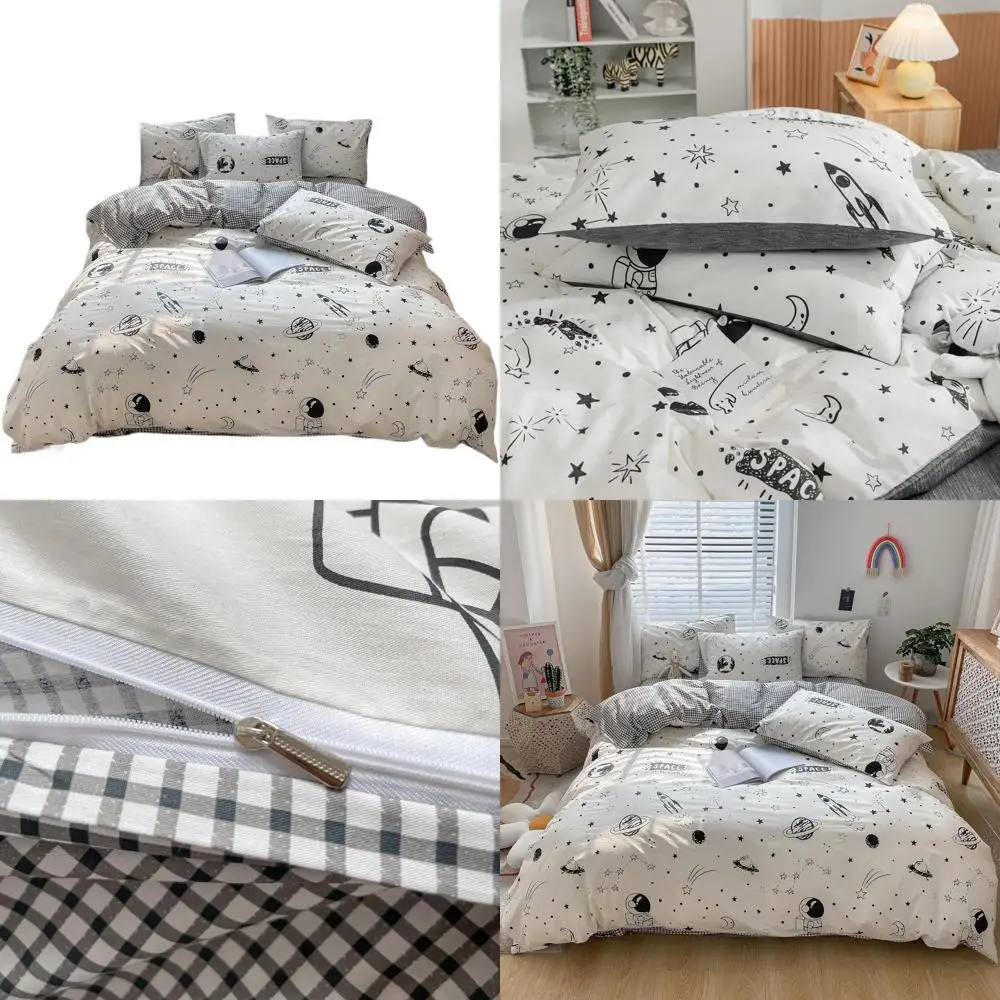 

Queen Size Cotton Cartoon Astronaut & Rocket Duvet Cover Set, Full/Queen (90 x 90)