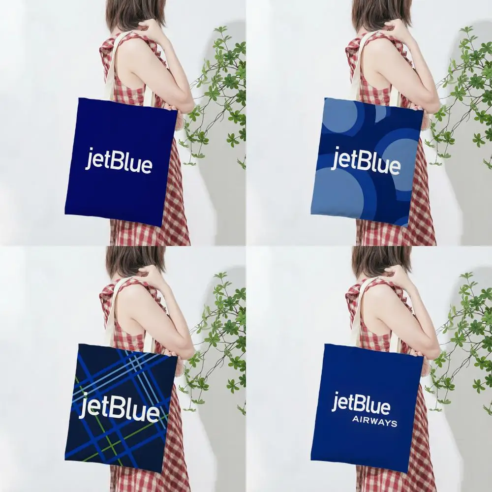 Modern J-JetBlue Airways Flight Storage Bags Lightweight Printed Canvas Bag Portable Daily Shopping Shoulder Bag
