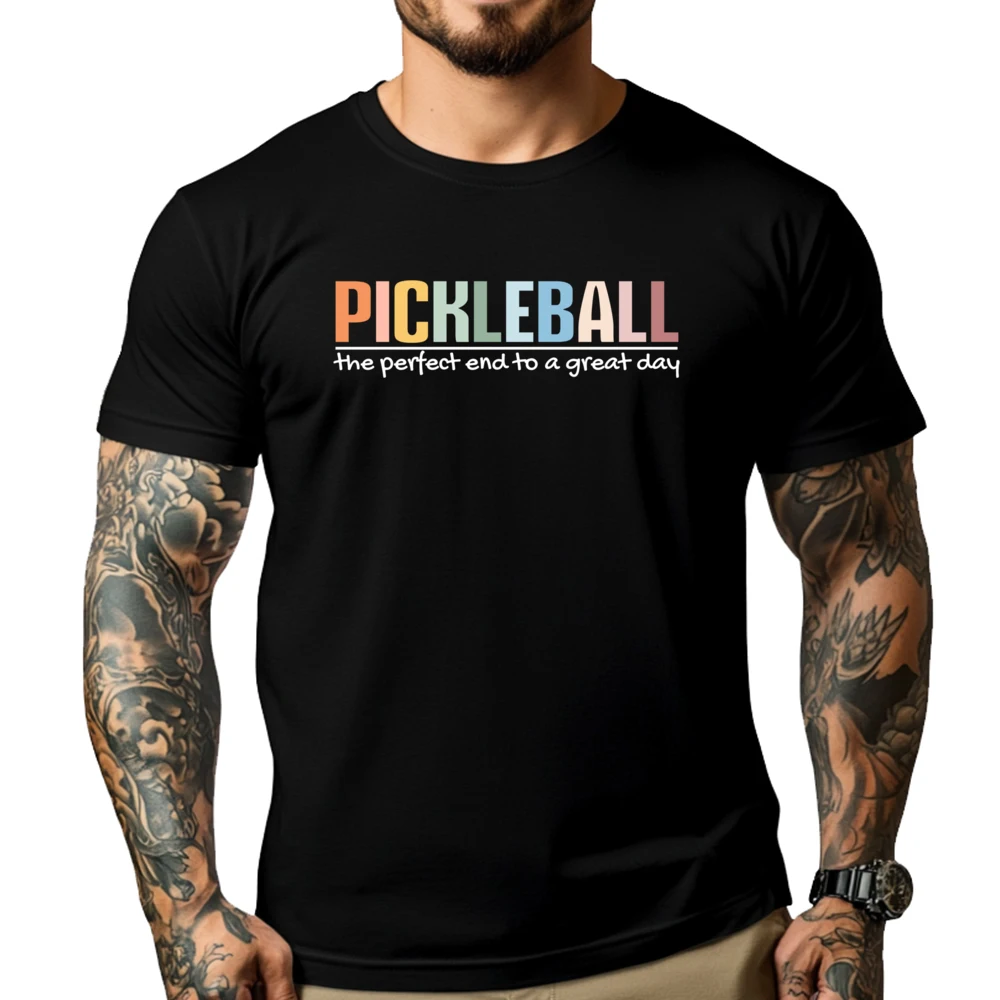 Pickleball The Perfect End To A Great Day Pickleball Christian Tshirt Men Anime T Shirts Mother's Day Shirts Men's T-Shirts