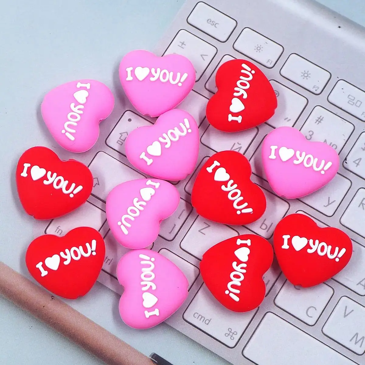 

Chenkai 10PCS Valentine's Day Silicone Focal Beads For Beadable Pen Silicone Heart Charms for Pen Making Silicone Character Bead