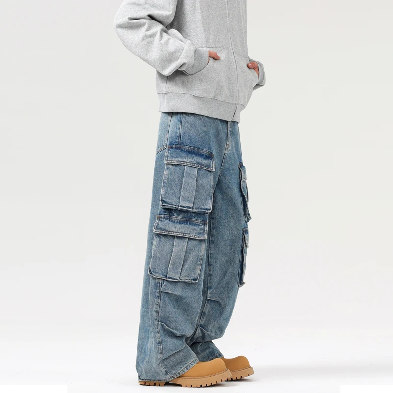 Herbst männer Baggy Jeans Blau Breite Beine Denim Hosen Oversize Cargo Koreanische Mode Männlichen Kleidung Streetwear Hosen Jogginghose