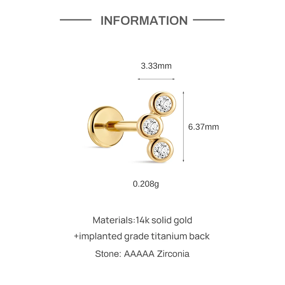 AIDE Mini-Piercing-Ohrringe aus 14-karätigem massivem Gold, glänzend, Herz-/rund-/sternförmig, für Damen, in verschiedenen Größen, klassischer Hochzeits- und Brautschmuck, luxuriöser Schmuck – Detail 4