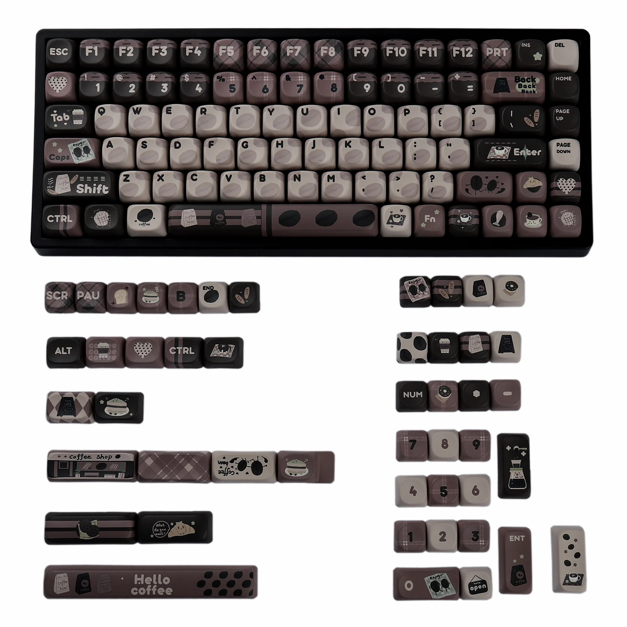 Coffee business card theme keycaps MOA highly mechanical keyboard pbt sublimation keycaps 60/68/84 and other dedicated