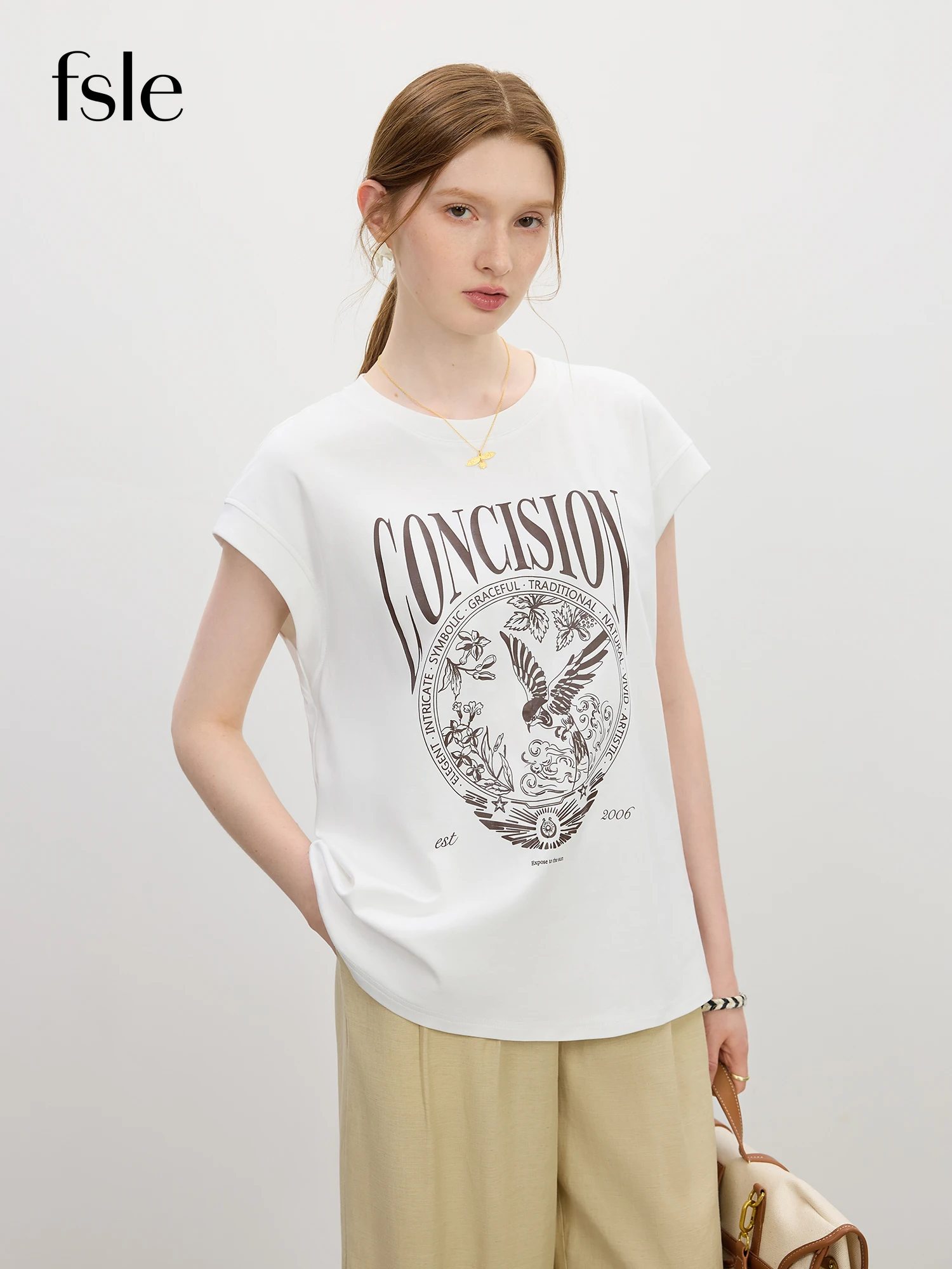 

FSLE New Chinese Style Original Hand-Painted Design Women's T-Shirt 2025 Summer New Arrival Vintage Versatile Top 25FS12843