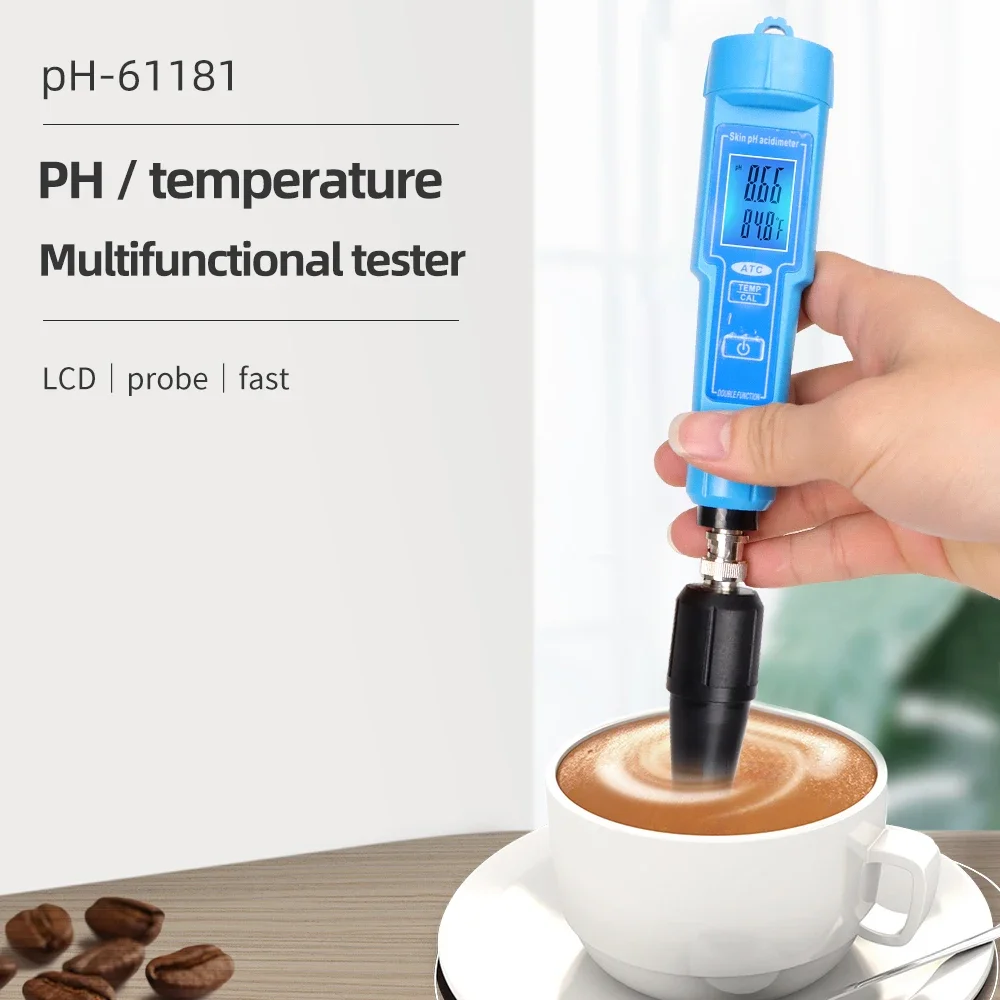 PH-61181 Precision Water Quality Detector Skin PH Acidimeter Digital 2 in 1 PH Temp Meter for Meat Cosmetic Water