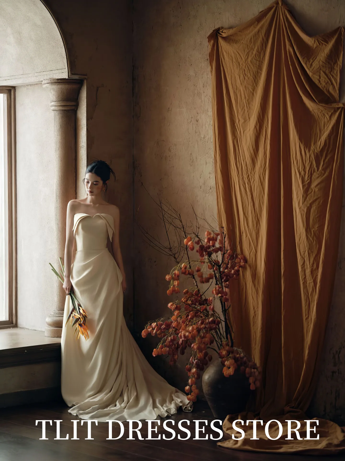 TLIT 2025 Elegant Ivory Satin Wedding Dresses Strapless Bridal Gowns Korea Wedding Dresses Photo Shoot Customized 웨딩드레스