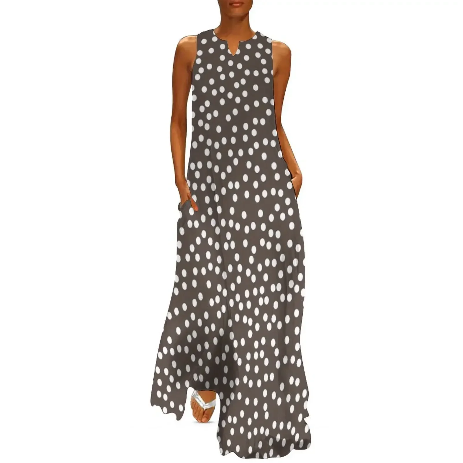 

Simple Brown and White Polka Dot Pattern Long Dress women clothing 2025 new arrivals dresses women summer 2025 Dress
