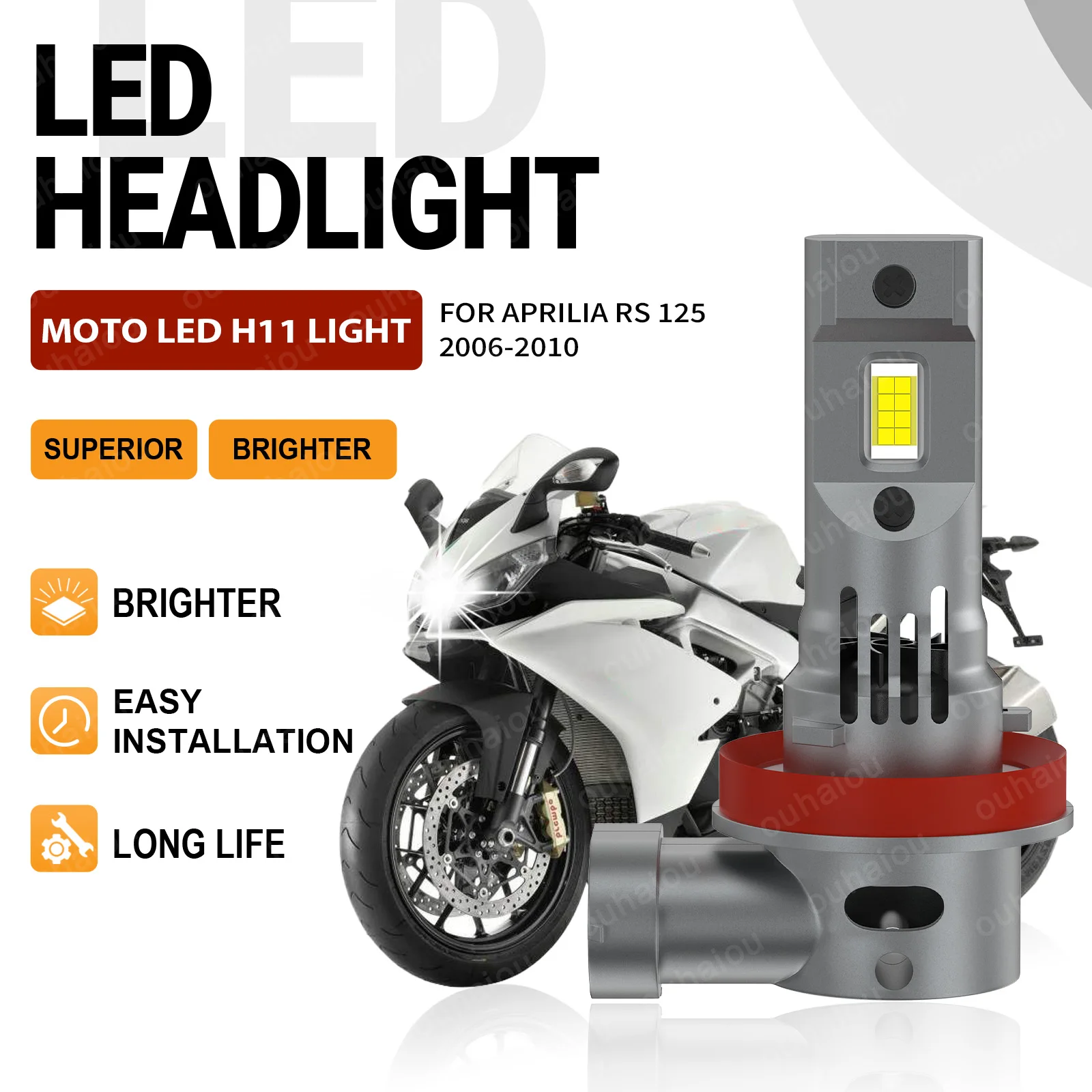 

1PCS H11 Motorcycle LED Headlight 6000K White Lamp CSP 3570 Chip Bulbs Headlamp Moto For Aprilia RS 125 2006 2007 2008 2009 2010