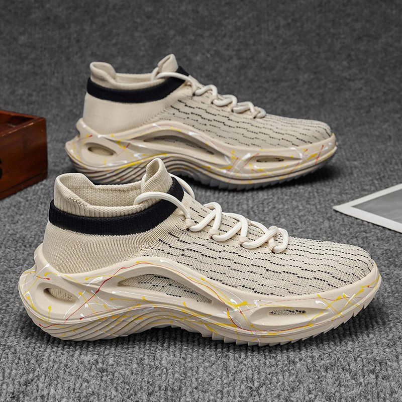 Spring and Summer New Thick Soles Breathable Flying Mesh Socks Shoes Men's Non-slip Wear-resistant Casual Shoes