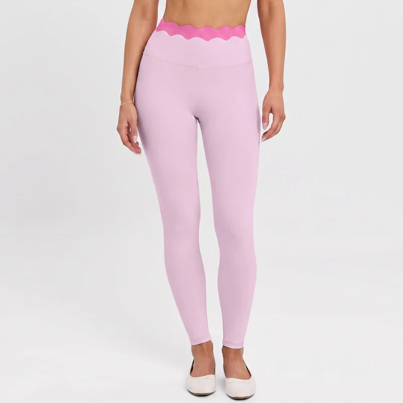 Shell Lace High Waist Leggings Women's Sports Yoga Pants Tight Fitting Scrunch Butt Leggings Solid Color Tummy Control Leggings