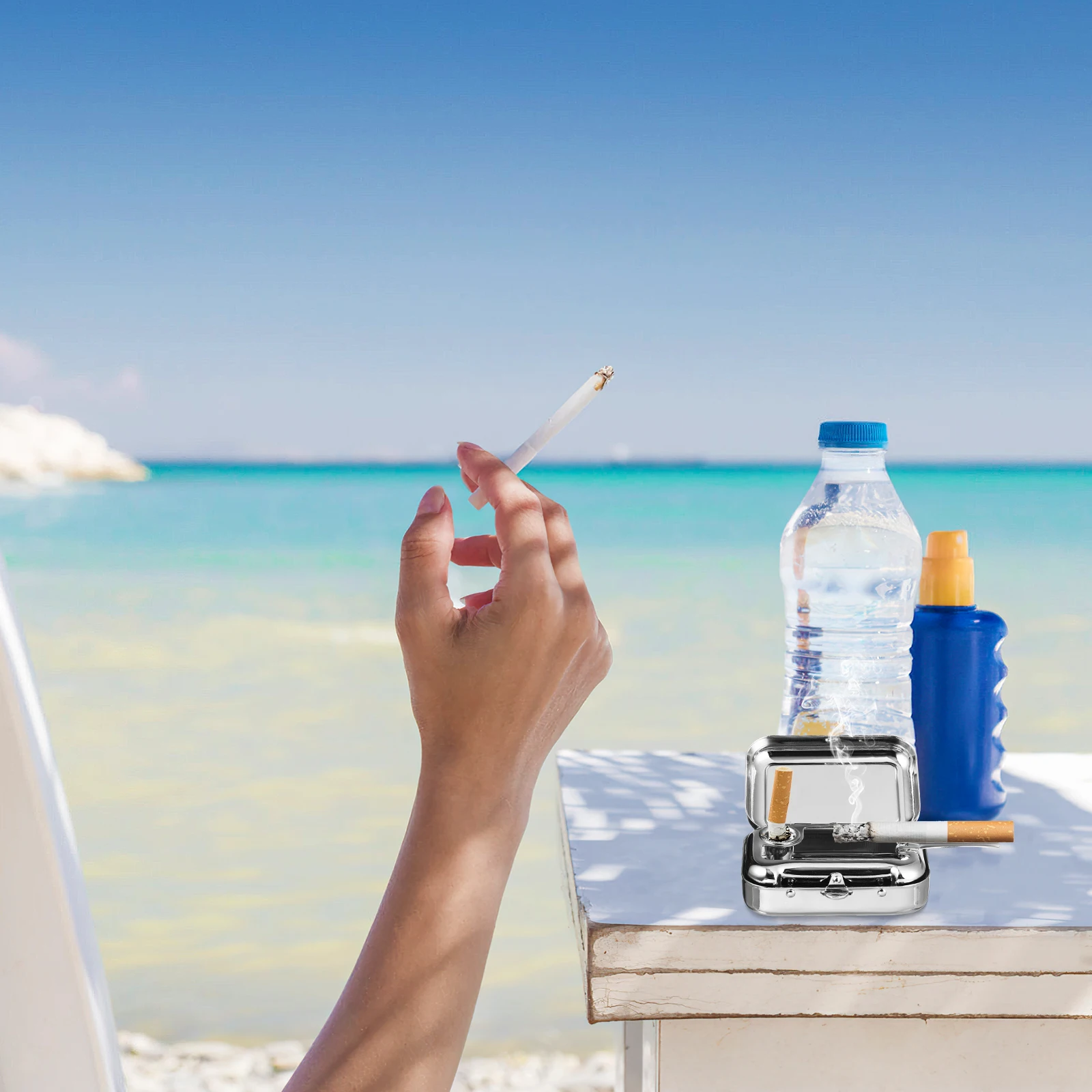 

Stainless Steel Ashtray for Home Office Portable Metal Cigarette Holder Outdoor Indoor Travel Smoke Storage Clean