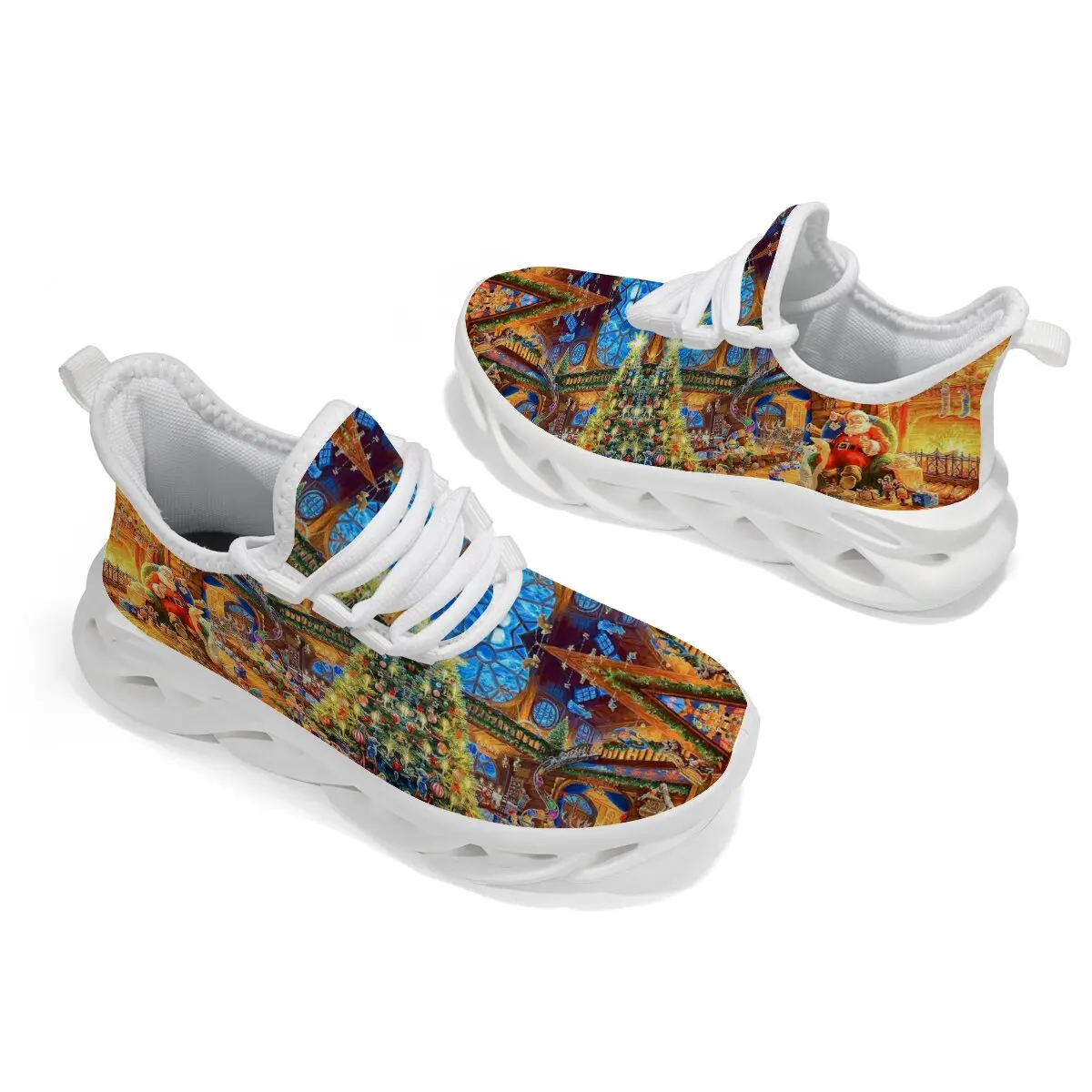 Sepatu Olahraga dengan Adegan Natal Santa Claus dan Pohon Natal, Sepatu Kasual Anak Perempuan, Sneaker Anak Laki-laki yang Bernapas, Sportschuhe Kinder